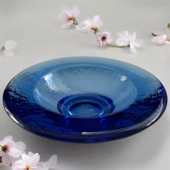 Fire And Light Other - Fire & Light • RARE 8” Wide Lipped Footed Bowl Signed Cobalt Recycled Glass